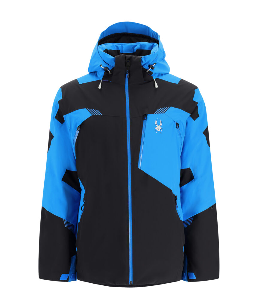 blue and black Spyder ski jacket