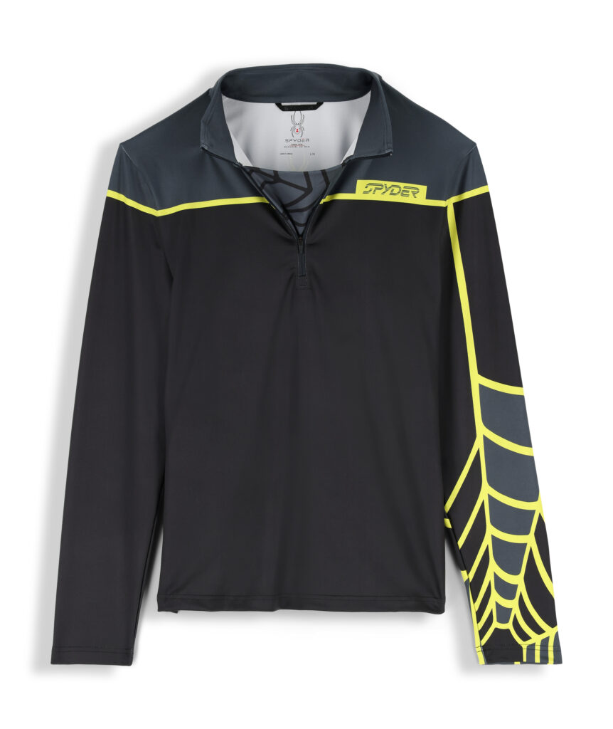 mid-layer image in black and grey with neon yellow spyder design