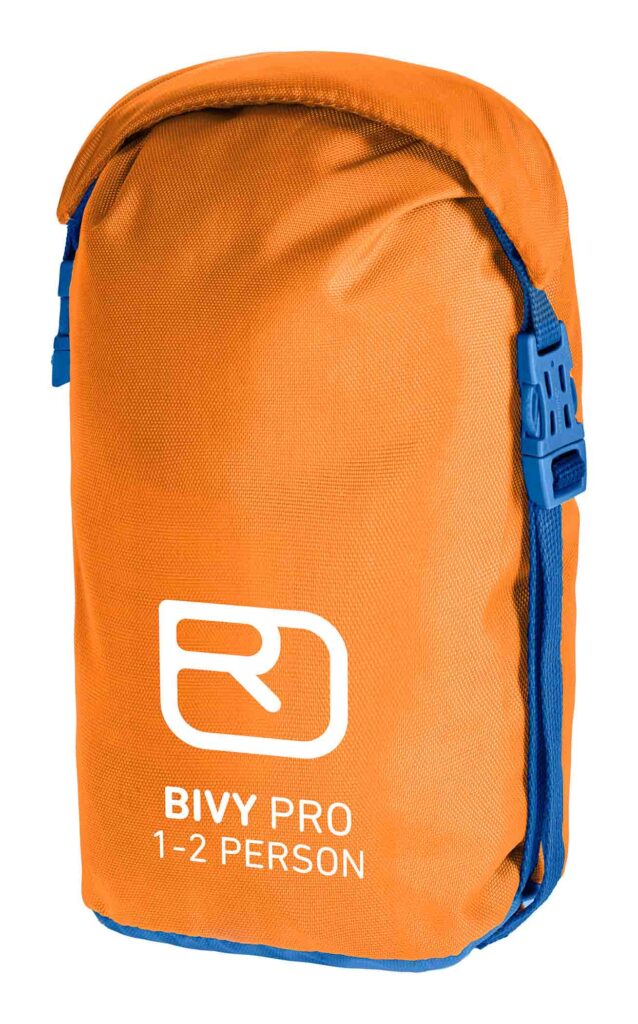 Orange bag containing a bivy
