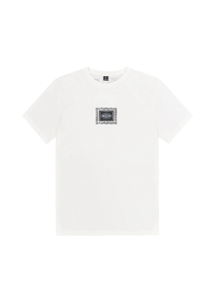 white t shirt with black square design on chest by Picture